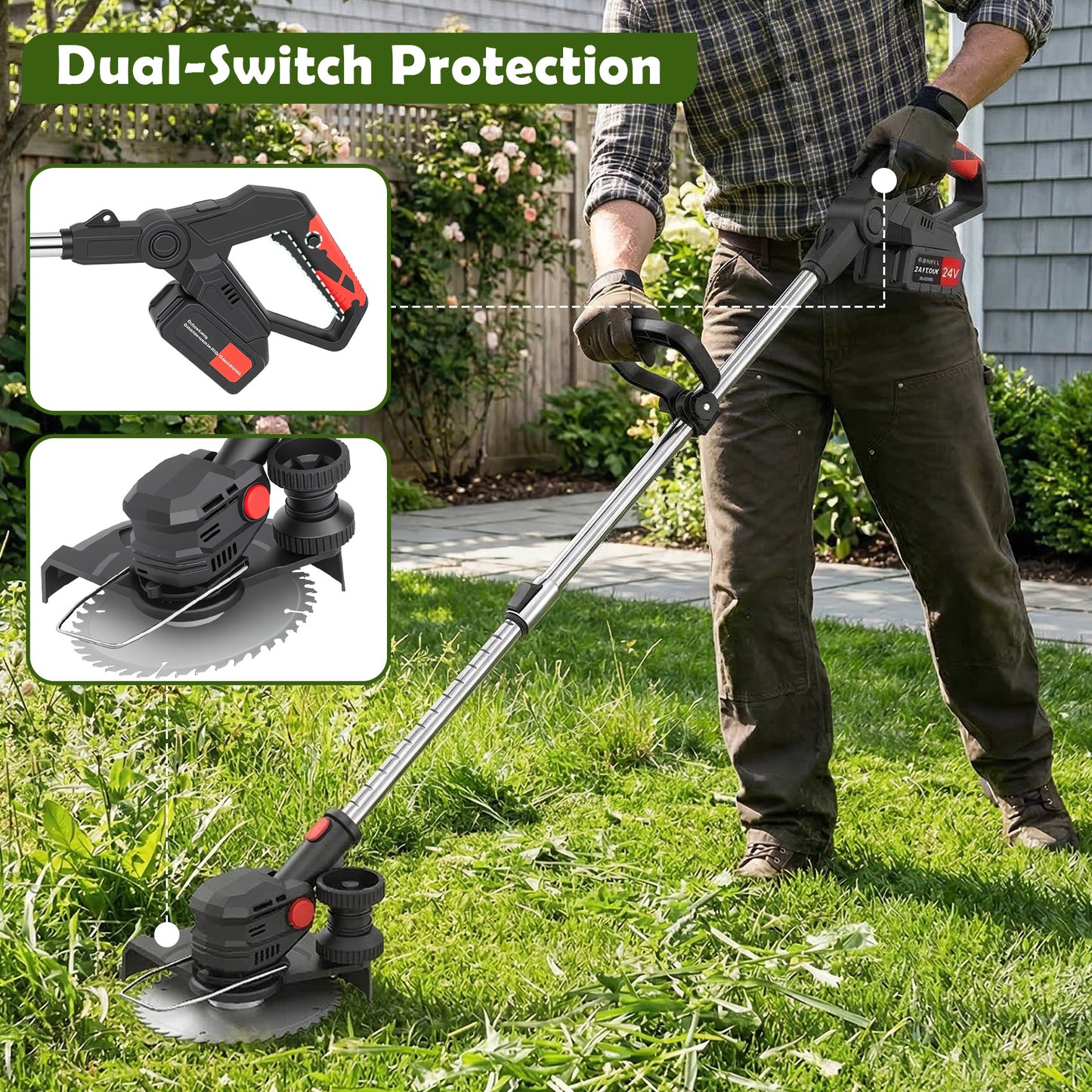 Electric Cordless Weed Eater, 4.0Ah Cordless Weed Wacker String Trimmer, 24V Grass Trimmer with 2 Battery, Charger Included