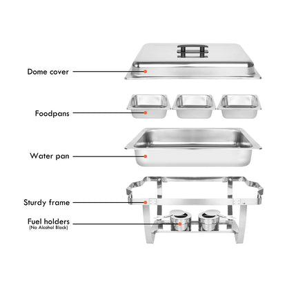 Chafing Dish Buffet Set 2 Pack, 8QT 3 Compartment Stainless Steel Chafing Dish Set, Buffet Warmer for Catering, Parties, Weddings