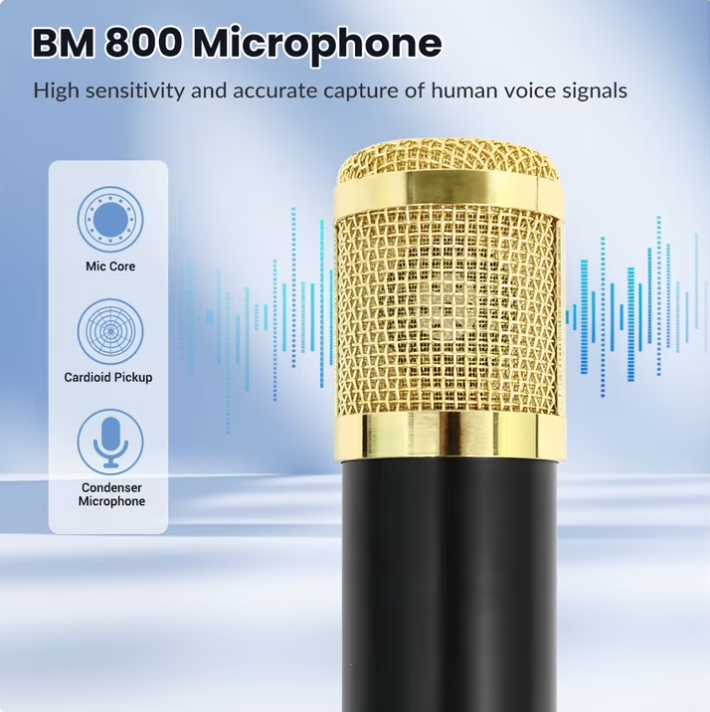 Podcast Equipment Bundle BM-800 Condenser Mic Kit with V8K Sound Card & Voice Changer for Streaming, Home Studio, YouTube, Voice-overs, Professional Recording on Laptops