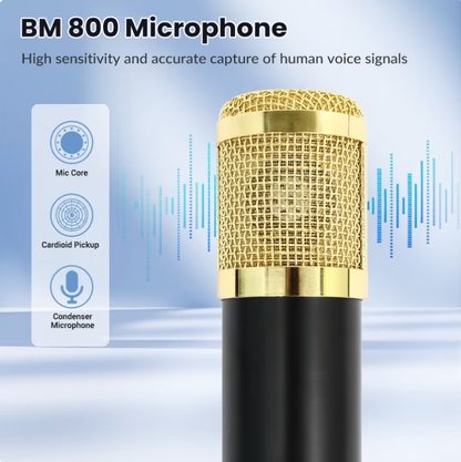 Podcast Equipment Bundle BM-800 Condenser Mic Kit with V8K Sound Card & Voice Changer for Streaming, Home Studio, YouTube, Voice-overs, Professional Recording on Laptops
