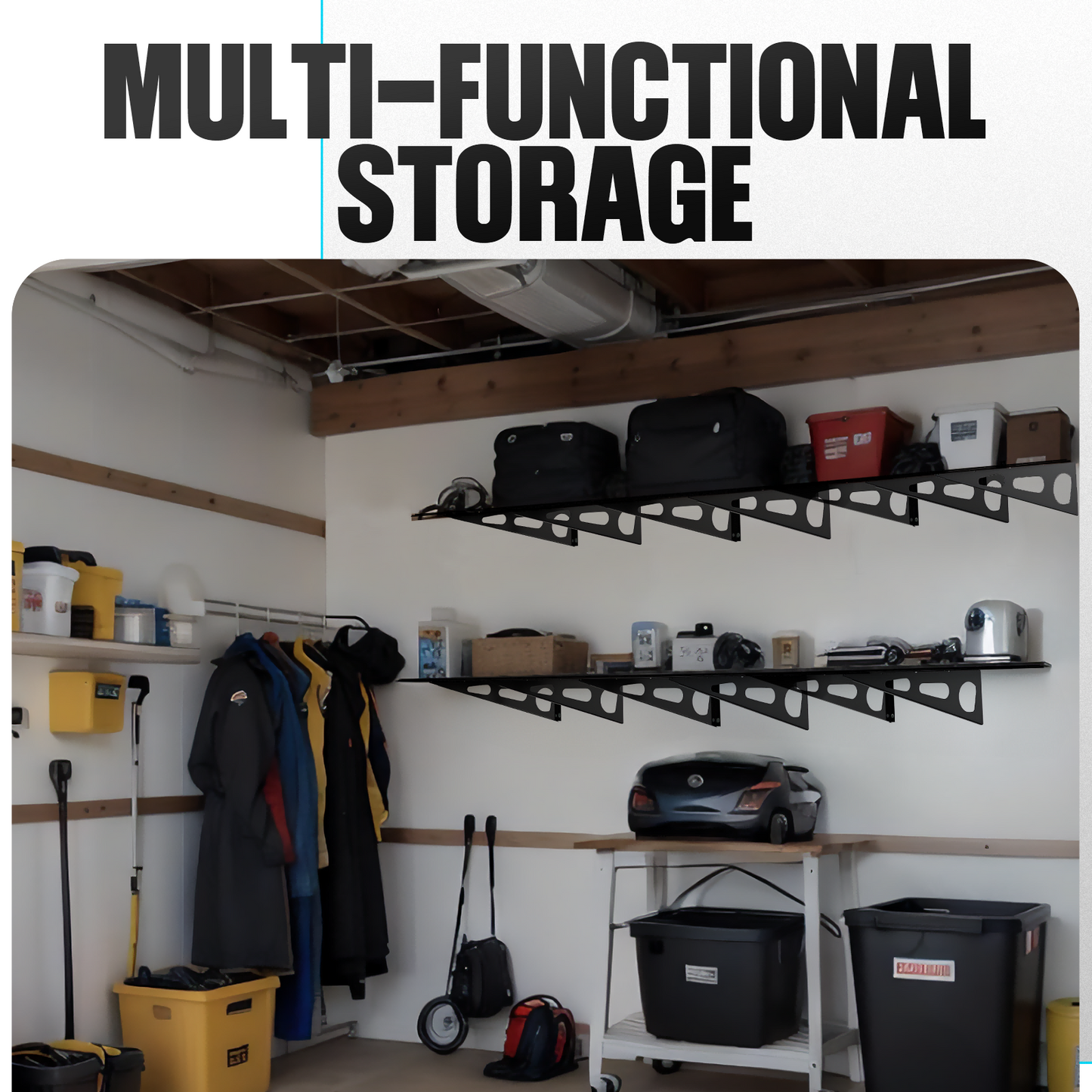 2x6ft Garage Shelving Wall Mounted, 72" x 24" Metal Garage Storage Rack, Industrial Floating Shelves with Wire Grids, 800 Lbs Weight Capacity, Black