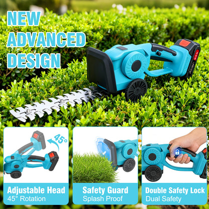 Baokaler 24V Cordless Hedge Trimmer, Hedge Trimmer with Telescopic pole, 3-in-1 Grass Shears, Shrubbery Trimmer & Electric Grass Trimmer, 2 Battery and Charger Included