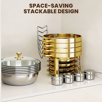 BAOKALER 4 Pack Chafing Dish Buffet Set, 6QT Stainless Steel Food Warmers with Glass Lids & Gold Stands, Buffet Servers & Chafer Set for Parties, Weddings, Catering