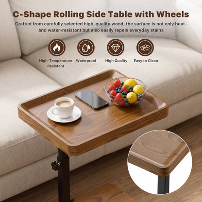 C Table End Table with Adjustable Height, 360¡ãSwivel TV Tray Table for Small Spaces, Portable C-Shaped Side Table for Couch & Bed
