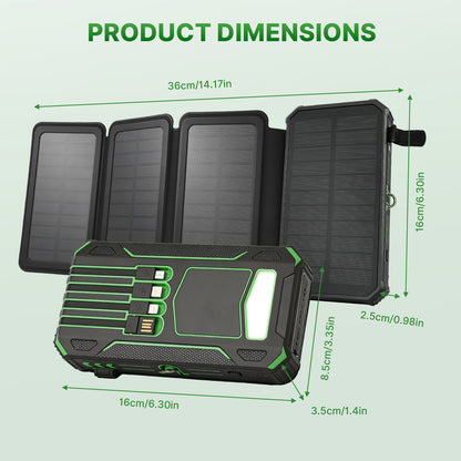 Solar Power Bank 46800mAh, PD15W Fast Charging Solar Charger with 4 Built-in Cables & Wireless Charging, Portable Solar Charger for Cell Phone, Solar Battery Pack for Camping (Green)