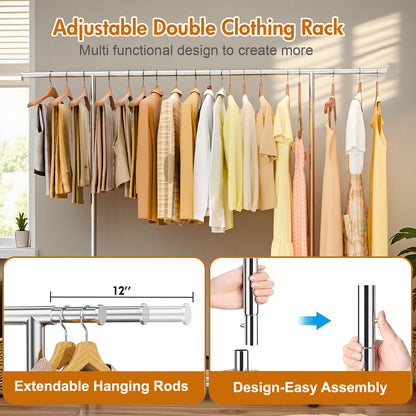 Baokaler 500 lbs Clothing Rack Heavy Duty Hanging Rack with Shelves Collapsible Clothes Racks on Wheels Rolling Garment Rack for Hanging Clothes Portable Adjustable, Chrome Finish