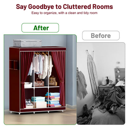Portable Closet Storage for Home Bedroom, Non-woven Fabric Wardrobe Closet and Organizers and Storage, Dustproof Clothes Rack Shelf, Red