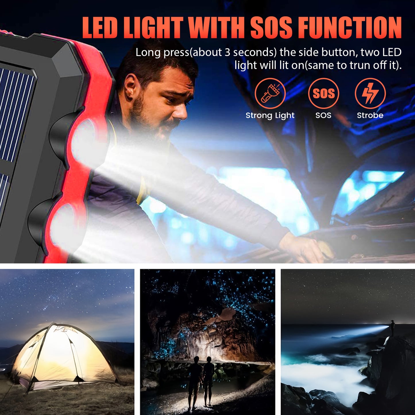 CATGOOD 10000mAh Portable Solar Charger for iphone and Android Power Bank with Dual 5V USB Ports for Outdoor Camping Hiking(Red)