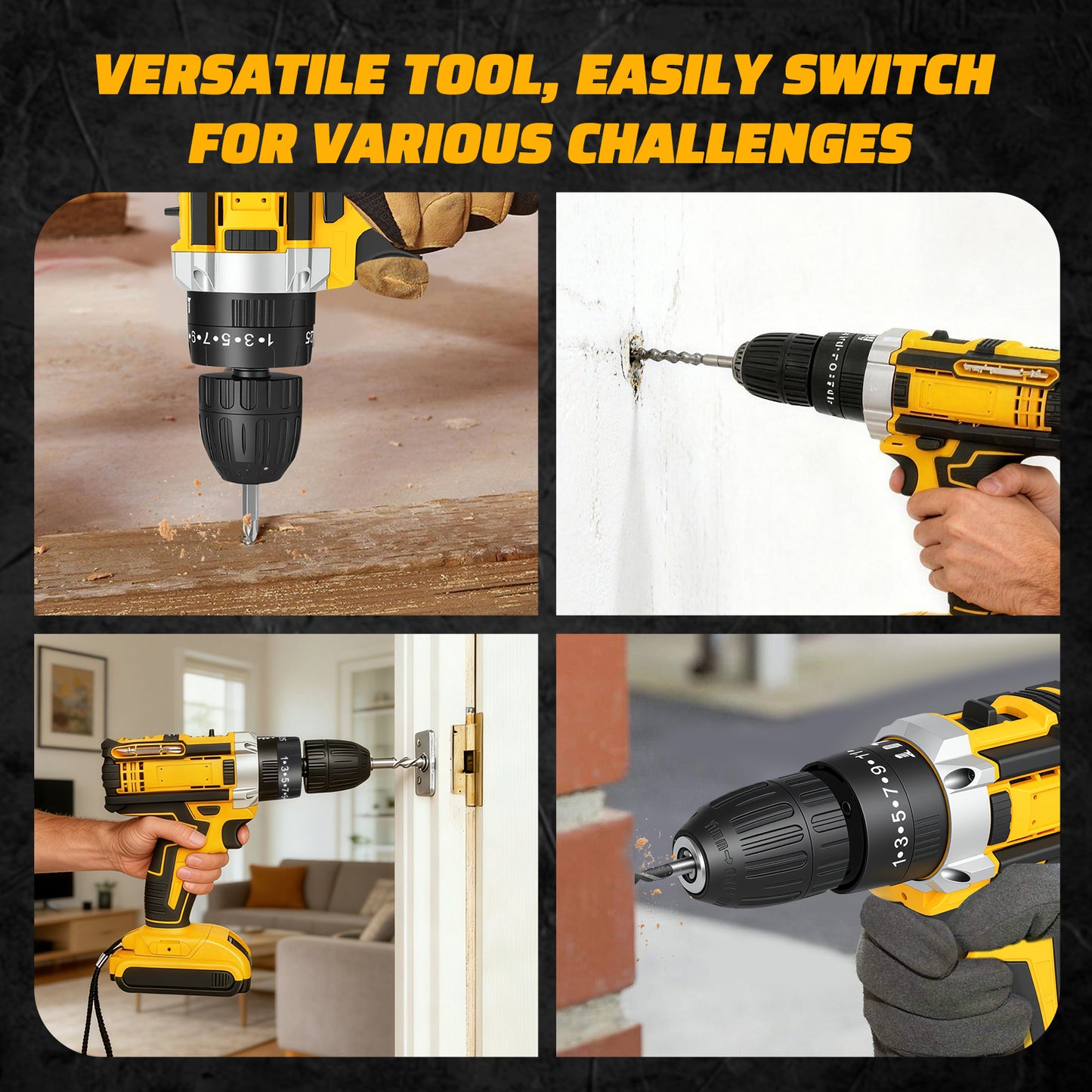 21V Cordless Drill Set, Electric Power Drill 50Nm with 3/8 Inch Keyless Chuck, 25+1 Clutch Compact Driver Drill with Work Light, Dual-Speed Power & 2 Battery and Fast Charger