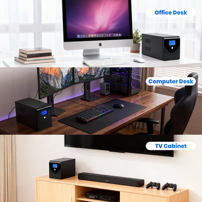 CATGOOD Backup UPS Power Supply 1000VA 600W Battery Backup Power with 3 Outlets and LCD Display, Suitable for Home and Office