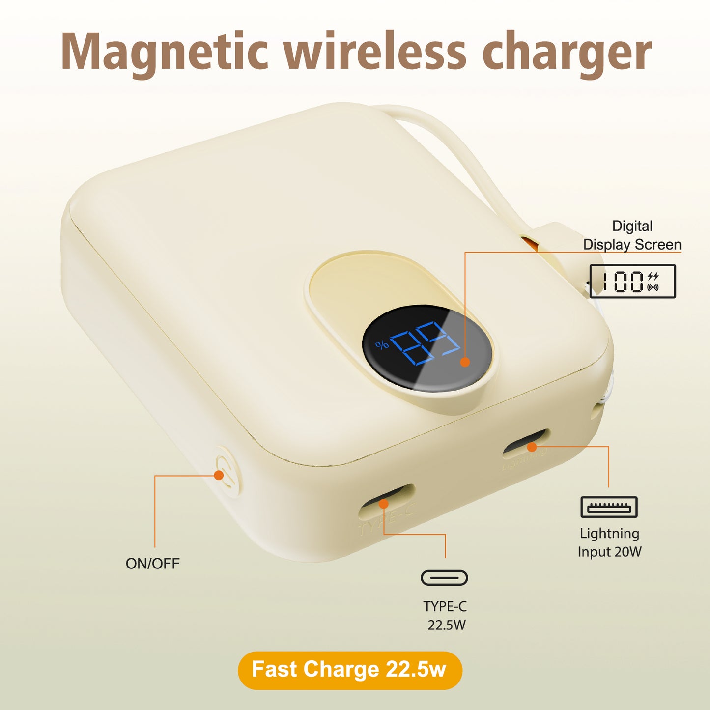 CATGOOD Magnetic Portable Charger, 10,000mAh Wireless Power Bank with USB-C Cable, Magnetic Battery Pack for iPhone 17/16/15/14/13/12 Series (Cream White)
