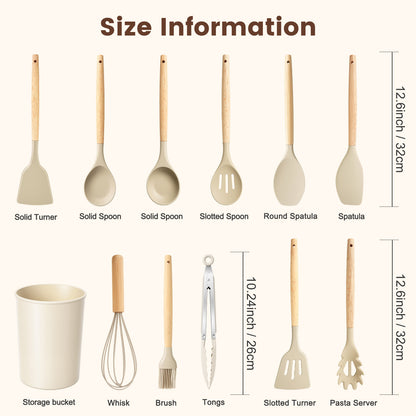 Silicone Cooking Utensils Set, Kitchen Utensils Set 38 Pcs for Cooking, Nonstick Kitchen Utensils Cookware Set Spatula Set, Khaki