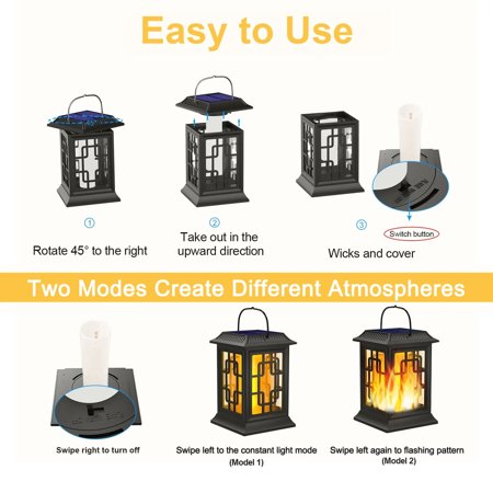 BAOKALER 4?Pack Solar Lantern Outdoor Lights, Waterproof Solar Hanging LED Flickering Flame Lights for Garden, Patio, Pathway, Deck & Yard