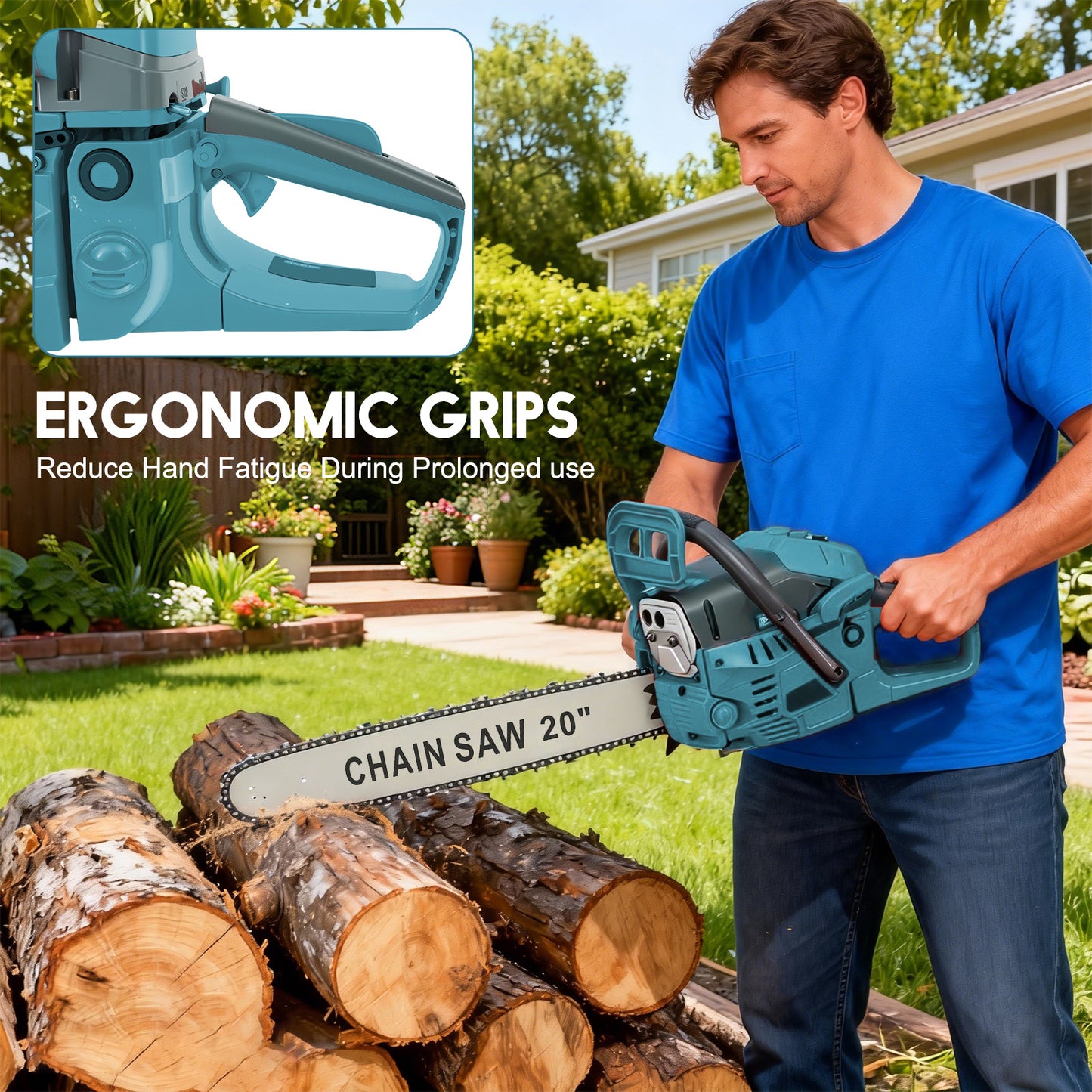 BAOKALER 20-Inch Gas Chainsaw, 3.4HP Powerful Chainsaws, 10700 RPM 2-Cycle 62CC Heavy Duty Gas Chainsaw, for Farm/Garden/Ranch/Wood Cutting