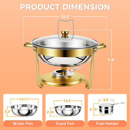 CATGOOD 6 Pack Chafing Dish Buffet Set, 6QT Stainless Steel Food Warmers with Glass Lids & Gold Stands, Buffet Servers & Chafer Set for Parties, Weddings, Catering, Home Banquet
