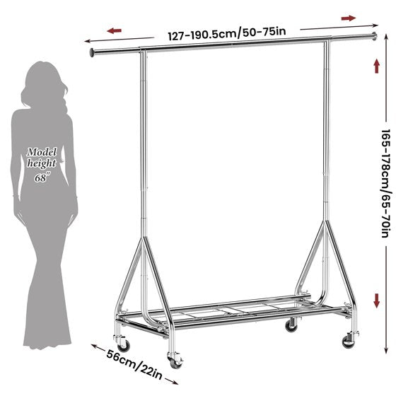 Clothing Rack Hanging Rack Heavy Duty Load 450 LBS, Metal Rolling Clothes Rack, Free Standing Garment Rack with Sturdy Wheels & Shelves, Portable Closet Wardrobe Rack, Sliver