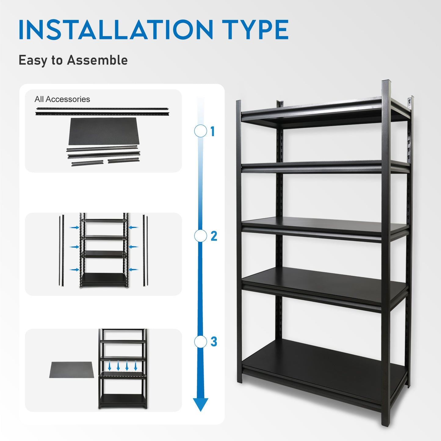5 Tier 72"H Garage Shelving 2000LBS Heavy Duty Garage Storage Shelves Adjustable Metal Shelving Unit for Garage Storage Rack Industrial Utility Shelf 15.7" D X 35.4" W X 72" H, Black