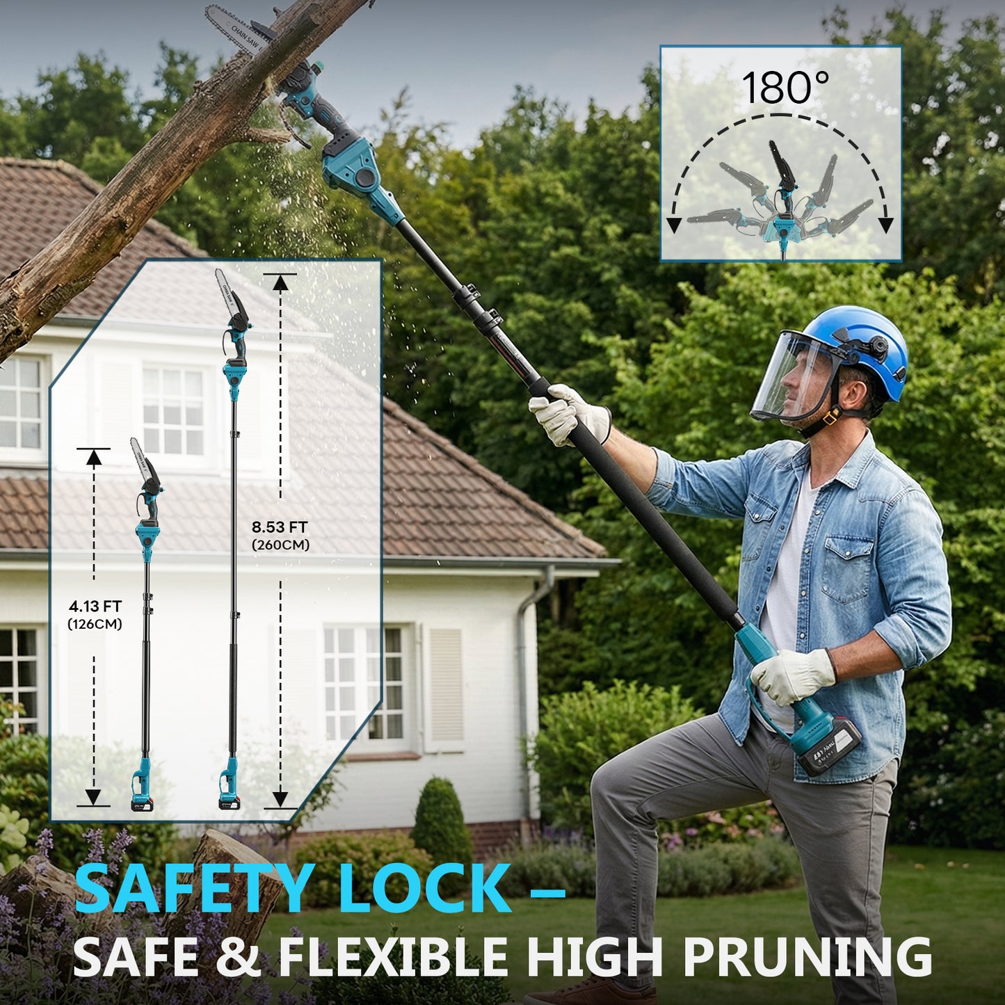 4-in-1 Cordless Pole Saw & Electric Pruning Shears, 8.53FT Telescoping Pole 180¡ã Rotating Head, 8 inch Cordless Tree Trimmer with 2¡Á4.0Ah Batteries for Garden Pruning