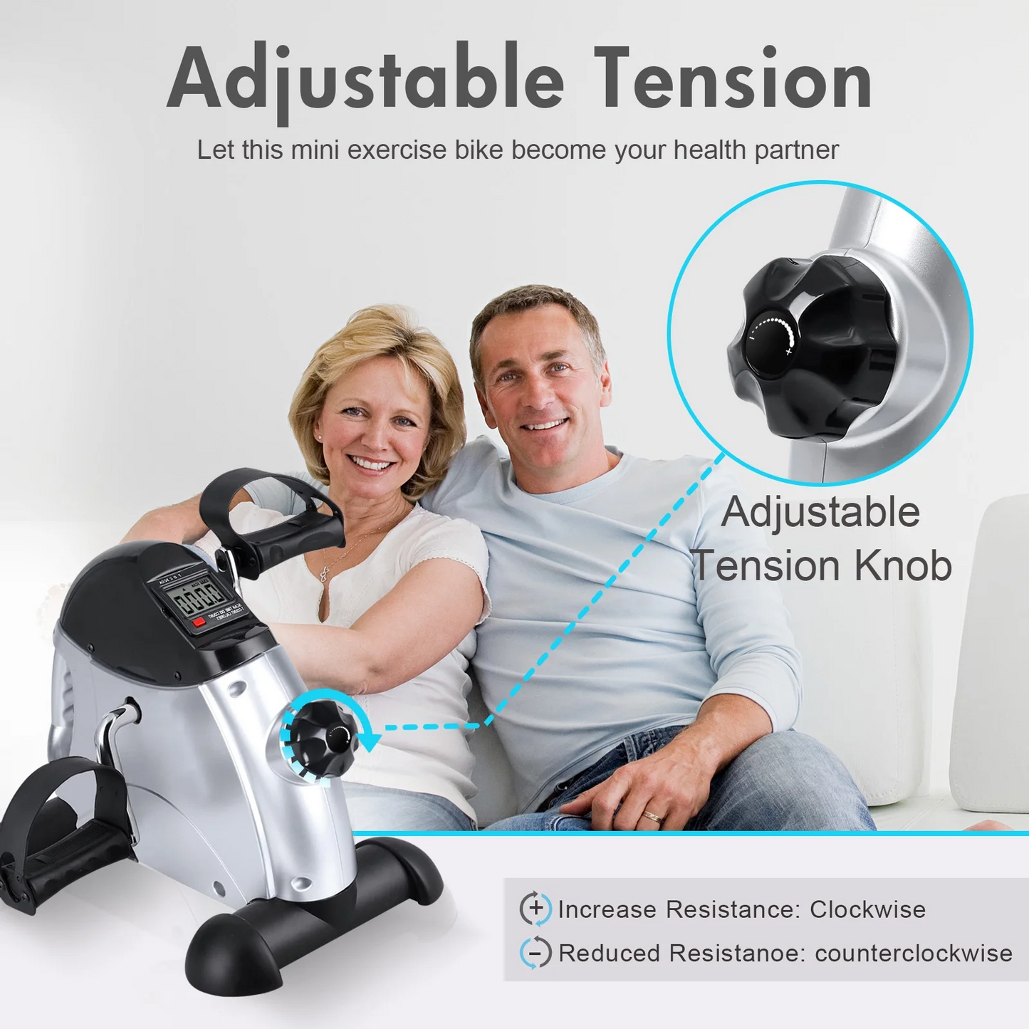 Under Desk Bike Pedal Exerciser, Mini Exercise Bike for Arm/Leg Exercise, Pedal Exerciser for Seniors with LCD Display
