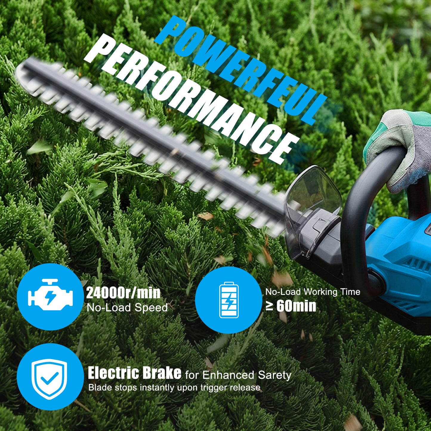 22" Cordless Hedge Trimmer with 180～ Rotatable Head, 21V Electric Bush Trimmer with 2 x 2000mAh Batteries, 1000W 24000r/min Motor, 68Mn Steel Blade for Garden Yard, Blue