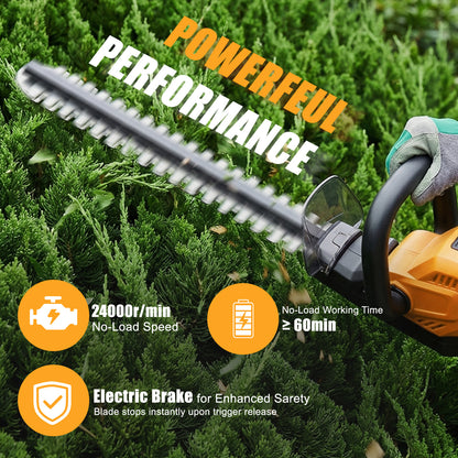 22" Cordless Hedge Trimmer with 180～ Rotatable Head, 21V Electric Bush Trimmer with 2 x 2000mAh Batteries, 1000W 24000r/min Motor, 70Mn Steel Blade for Garden Yard, Yellow