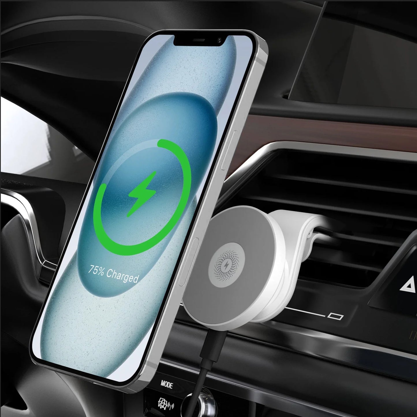 Magnetic Car Mount Charger for Mag-Safe,15W Fast Wireless Car Charger, 360¡ã Rotating Magnetic Phone Holder for Car Air Vent, Compatible with iPhone 17 16 15 14 13 12,Car Accessories,White