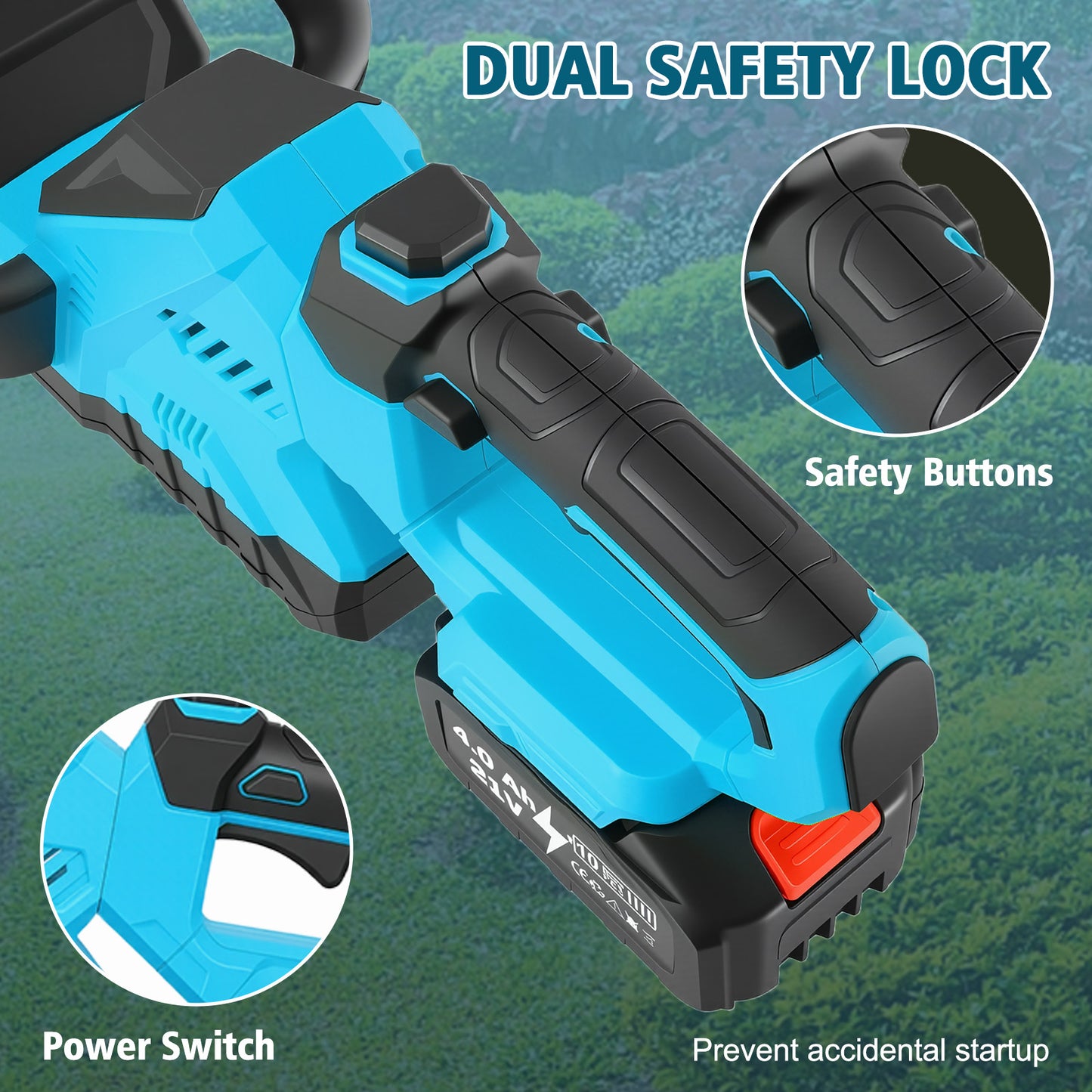 Baokaler 22" Cordless Hedge Trimmer, 21V Dual Action Blade Electric Bush Shrub Trimmer, 4.0Ah Battery & Charger, Blue