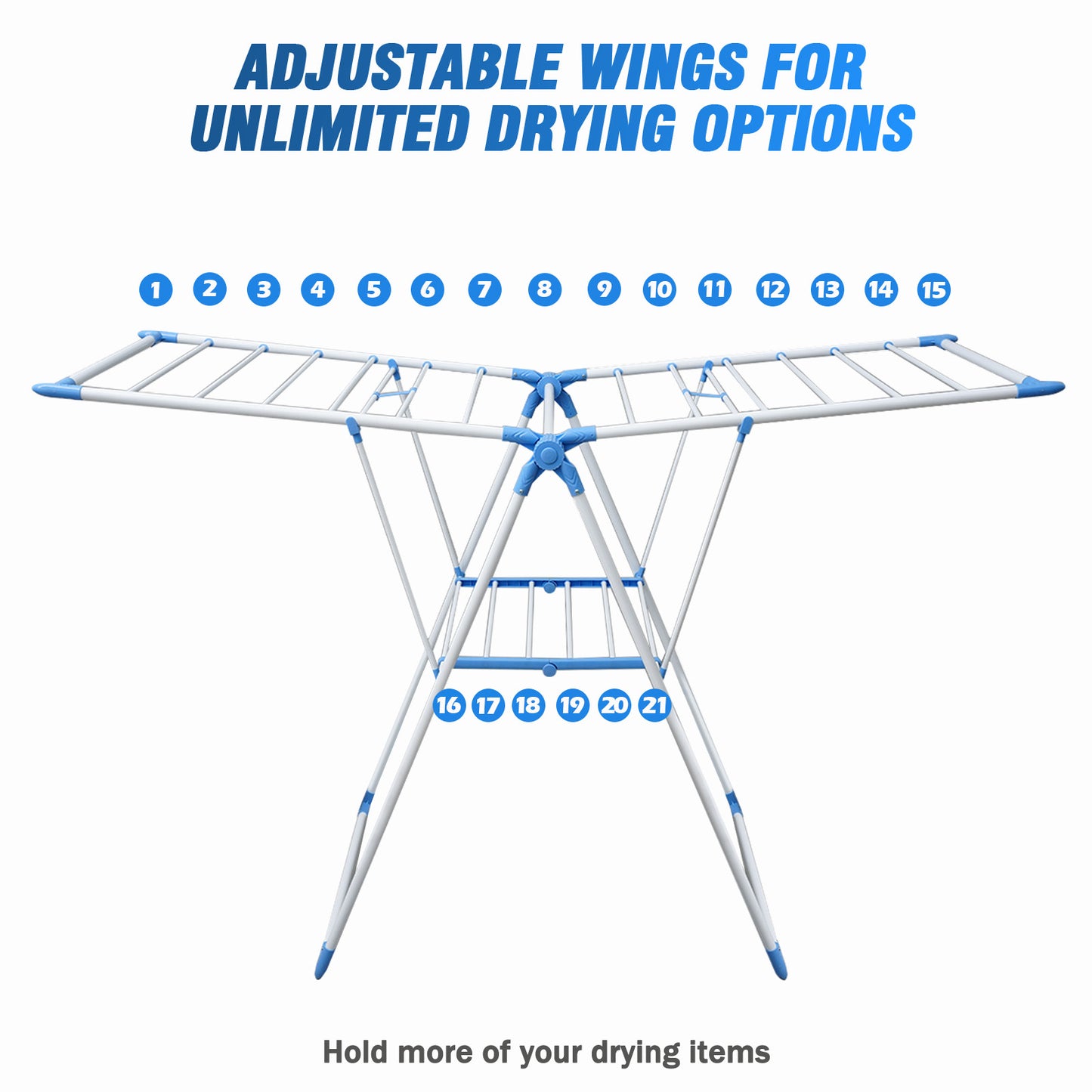 Foldable Clothes Drying Rack, Laundry Rack with Height Adjustable Wings, Metal Drying Rack Clothing for Indoor Outdoor
