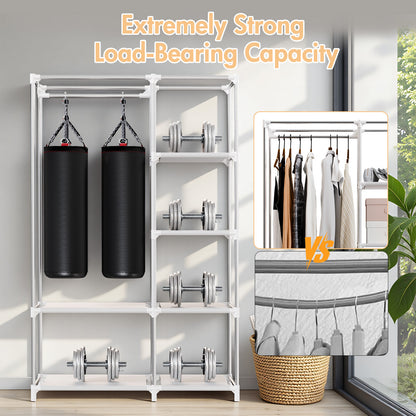BAOKALER Wardrobe Closet Storage, Hanging Closet organizer, Clothes Rack with Cover, Tool-Free Assembly Clothes Storage for Home Bedroom Living Room, Beige