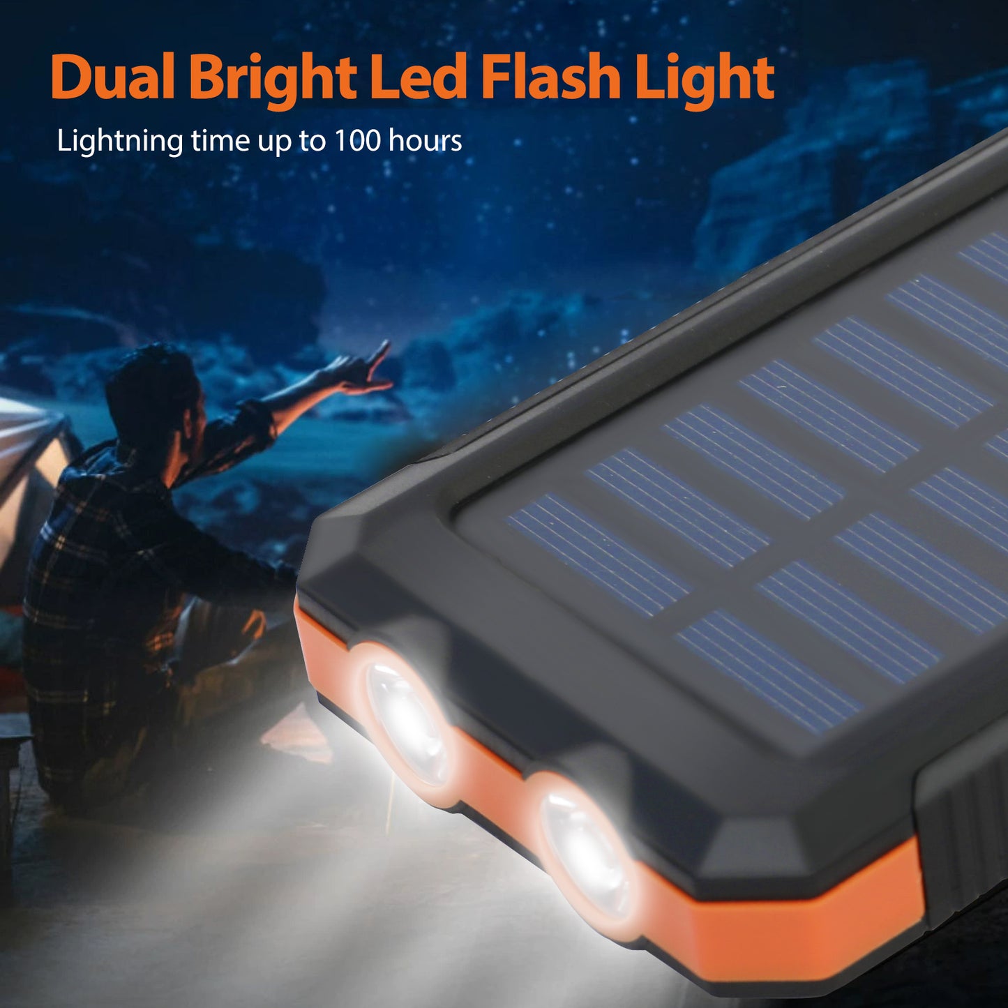 20000mAh Solar Charger for Cell Phone iPhone, Portable Solar Power Bank with Dual 5V USB Ports, 2 LED Light Flashlight, Compass Battery Pack for Outdoor Camping Hiking