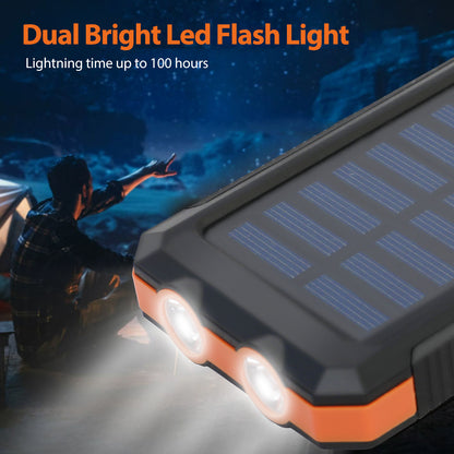 20000mAh Solar Charger for Cell Phone iPhone, Portable Solar Power Bank with Dual 5V USB Ports, 2 LED Light Flashlight, Compass Battery Pack for Outdoor Camping Hiking