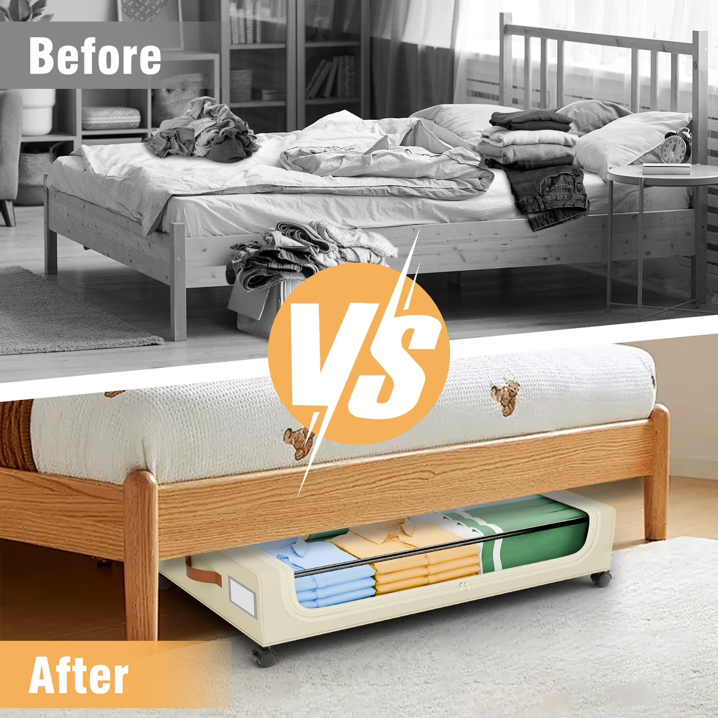 Under Bed Storage with Wheels, 2-Pack Under Bed Storage Containers with Clear Lids, Under the bed storage Organizer Bins, Rolling Under Bed Metal Drawer for Clothes,Shoes,Toys (White, 4Pack)