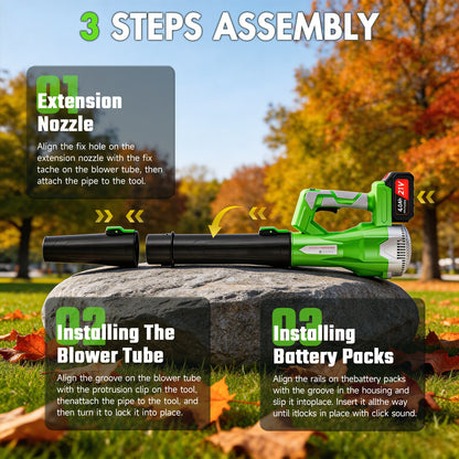 650W Cordless Leaf Blower, 150MPH 650CFM Leaf Blower with 2¡Á4AH Battery and Charger, Battery Powered Leaf Blower for Lawn Care, Patio Cleaning, Green