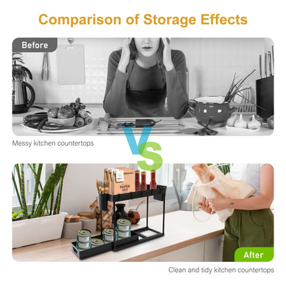 2 PCS Under Sink Organizer Pull-Out, 2-Tier Multifunctional Kitchen Bathroom Organizers and Storage, Under Cabinet Storage for Home, Black