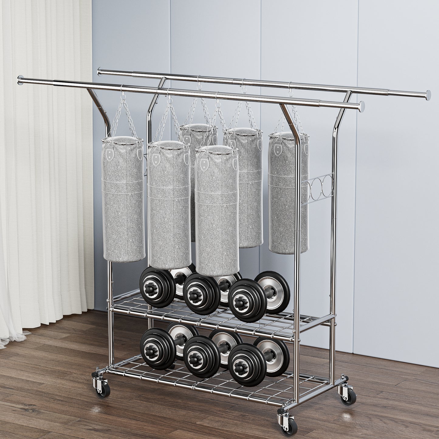 Clothing Rack for Hanging Clothes MAX Loads 620 LBS, Rolling Heavy Duty Clothes Rack With Shelves, Double Rod Clothing Racks Freestanding, Portable Adjustable Garment Rack with Wheels