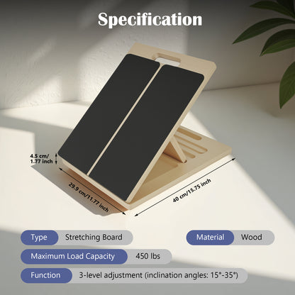 ALSO GO Slant Board for Calf Stretching, Portable Squats Calf Stretcher Pilates, Adjustable Incline Board for Knees Ankle Heel Feet Leg, 450 Lbs Capacity Wooden Stretching Board