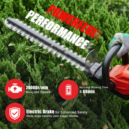 22" Cordless Hedge Trimmer with 180～ Rotatable Head, 21V Electric Bush Trimmer with 2 x 2000mAh Batteries, 1000W 24000r/min Motor, 69Mn Steel Blade for Garden Yard, Red