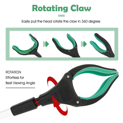 2Pcs 32'' Grabber Reacher Tool, Foldable Grabber Reaching Tool, Lightweight Trash Picker Upper Tool for Elderly with Anti-Slip Rotating Rubber Gripper,Green