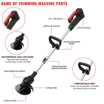 21V Cordless String Trimmer, 1.5Ah Battery Weed Wacker with Fast Charger, Battery Powered Weed Eater , 3-in-1 Electric Lawn Mower Grass Trimmer and Edger Lawn Tool, Black