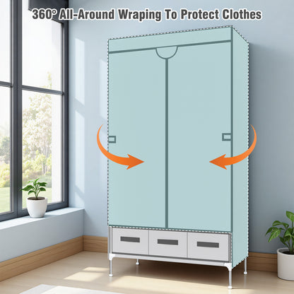Portable Closet Wardrobe with 3 Storage Drawersfor Home Bedroom, 67 Inches Tall Closet Organizer with Hanging Space for Coats and Bags, turdy & Easy to Assemble, Off-White