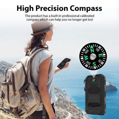 2PK BAOKALER 30000mAh Solar Charger for Cell Phone iPhone, Portable Solar Power Bank with Dual 5V USB Ports, 2 Led Light Flashlight, Compass Battery Pack for Outdoor Camping Hiking(Black)