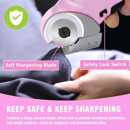 Cordless Electric Scissors, Cardboard Cutter, Rechargeable Powerful 4V Scissor Cutting Tool for Cardboard, Fabric, Leather, Pink