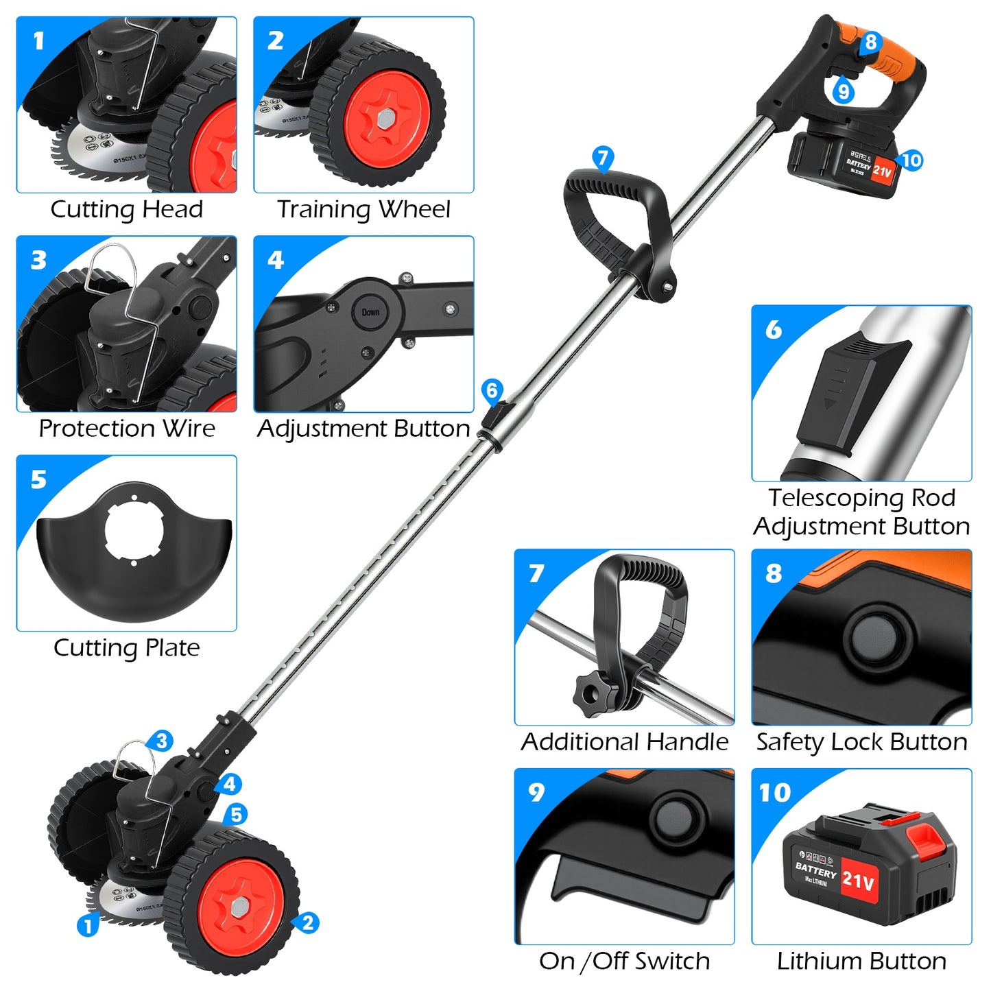 Weed Eaters, Cordless Weed Trimmer with Wheels, 2Pcs 4000mAh Batteries, Adjustable Length, 650W Grass Trimmer/Edger/Brush Cutter for Lawn Yard Garden Maintaining (Black)