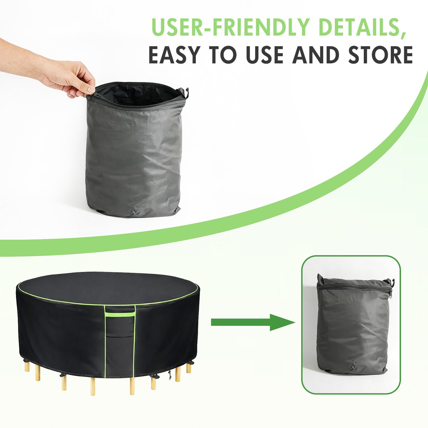Round Patio Furniture Covers, 84" Dia Outdoor Furniture Covers, Waterproof Outdoor Table Cover, Fire Pit Cover, 420D Cover for Outdoor Furniture Set, Black
