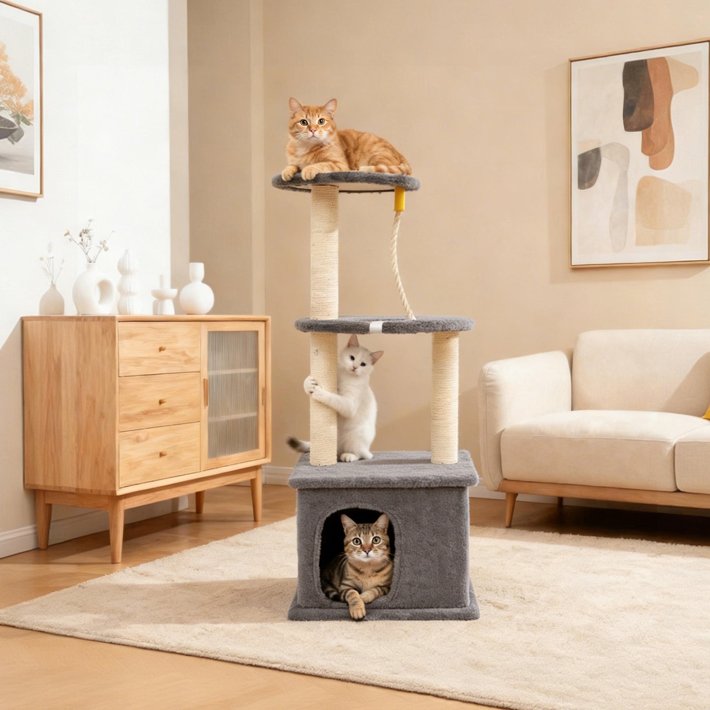Cat Tree with Condo and Sisal Post, Multi-Level Cat Tower with Top Perchs, Cratching Post for Indoor Cats, Gray