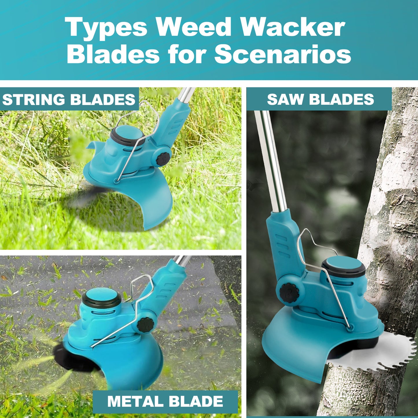 Electric Cordless Weed Eater,24V 850W Cordless Weed Wacker String Trimmer, Grass Trimmer with Rechargeable Battery, Blue