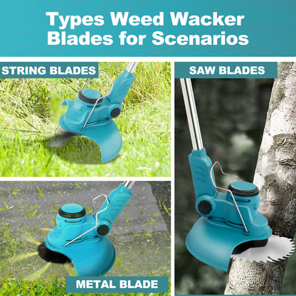 Electric Cordless Weed Eater,24V 850W Cordless Weed Wacker String Trimmer, Grass Trimmer with Rechargeable Battery, Blue