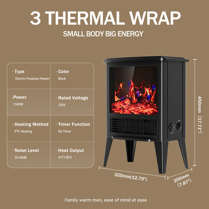 1500W Electric Fireplace Heater with 3D Realistic Flame Effect, Overheat Safety Design, Adjustable Heating Modes, Suitable for Small Spaces