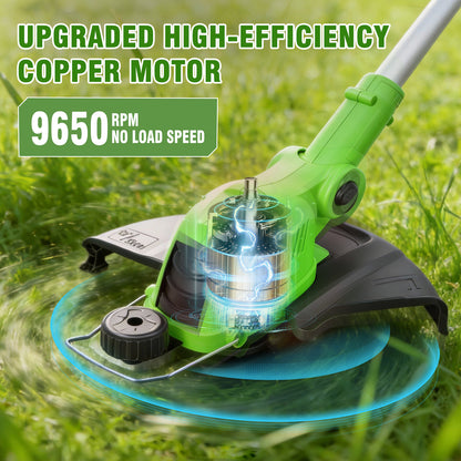 CATGOOD String Trimmer Cordless, 2AH Lawn Tool with 12" Cutting Width, Weed Wacker with Auto Spool Feed, 2 Batteries and Fast Charger, Green