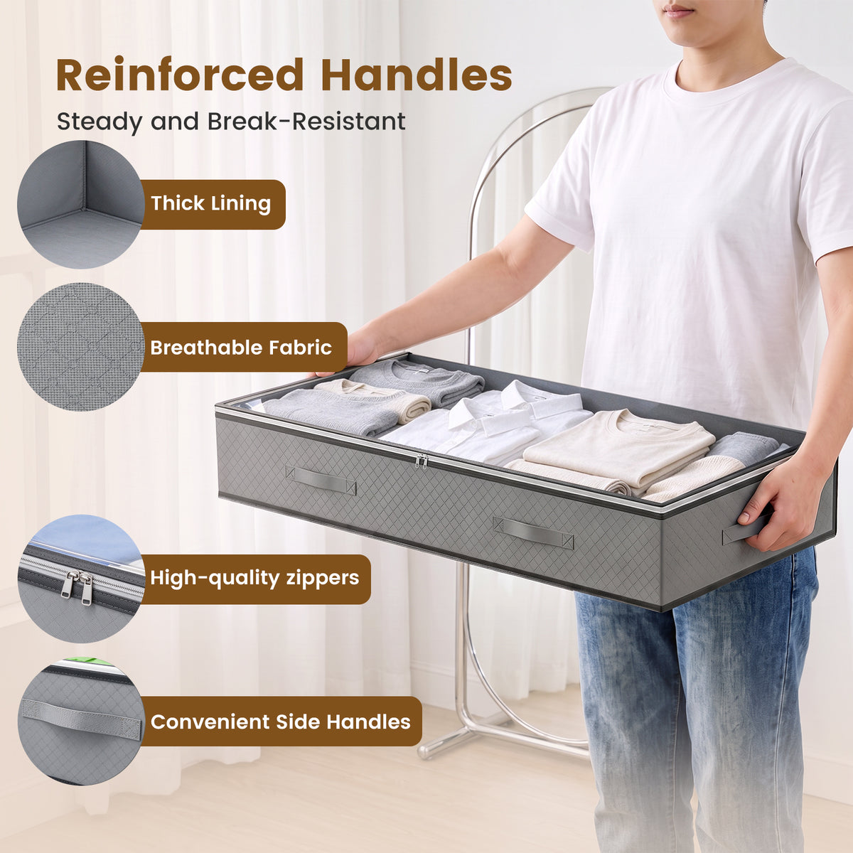 4 Pack 90L Underbed Storage, Under Bed Storage Containers with Clear Window, Underbed Storage Bins for Clothing, Bedding, Dark Gray